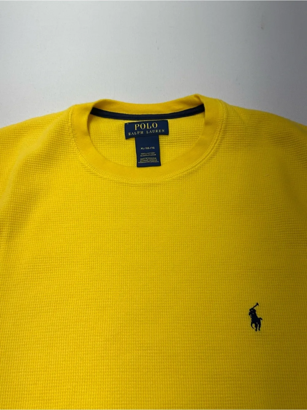 Polo Ralph Lauren Shirt Men XL Waffle Knit Thermal Heavy Cotton Crewneck Yellow